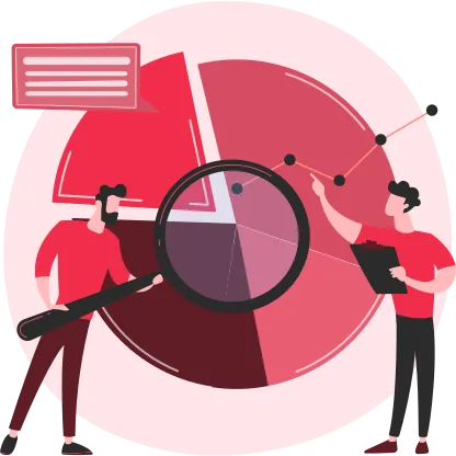 Deux personnes devant un graphique en camembert